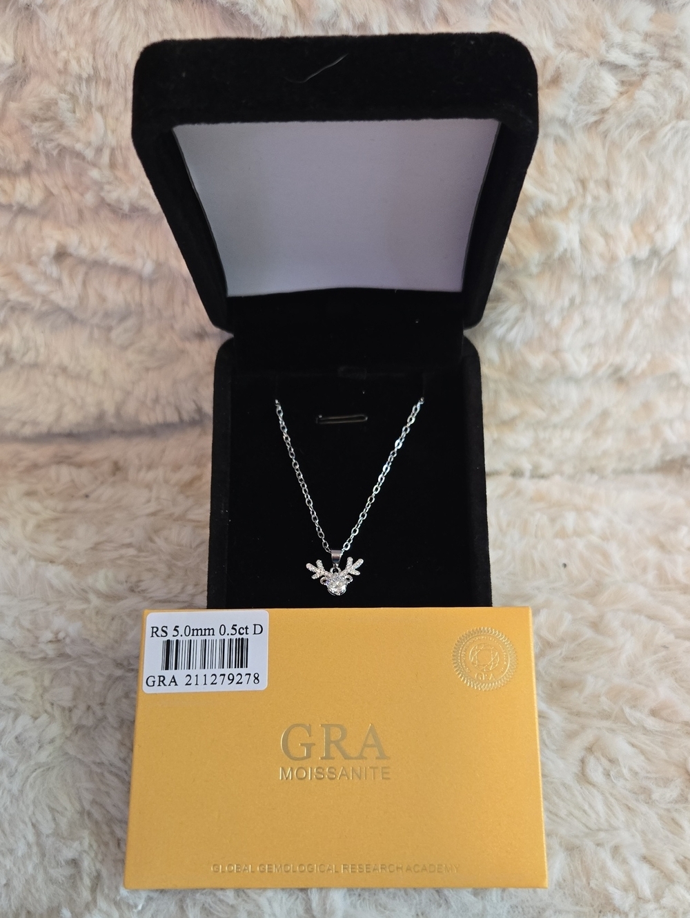 Moissanite Silver Reindeer Pendant Necklace - White